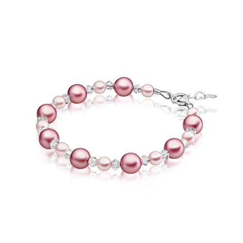 Pretty Sterling Silver Baby Bracelets for Girls with Pink Simulated Pearls and Crystals, Toddler Girls Jewelry, Little Girl Pearl Bracelet for Girl, Keepsake Birthday Gifts4