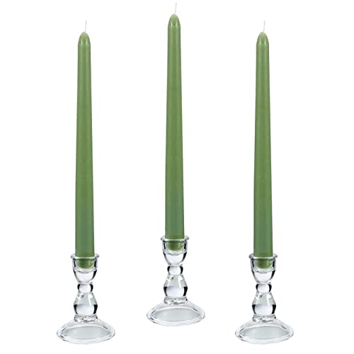 Glass Candle Holder for Taper Candles, Clear Decorative Candle Sticks Holders Set of 3 for Christmas Decor and Thanksgiving Wedding Dining Party Table Decorations (Exclude Candles) -  YATIAN