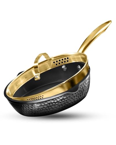 Image of For Granitestone Charleston 4 Qt Hammered Nonstick Black Saute Pan with Strainer Lid