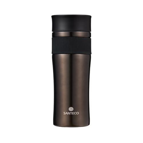 SANTECO Taza de viaje para café, 510 ml, termo de acero inoxidable, termo para bebidas calientes, termo a prueba de fugas, color negro