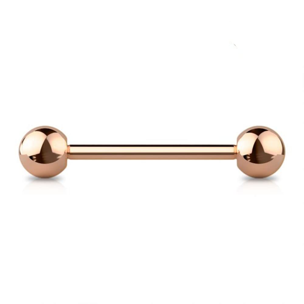 Rose Gold Tongue Bar Straight Barbell - 14G (1.6mm) Surgical Steel Piercing Jewellery - 16mm Length with 6mm Detachable Balls for Nipple & Tongue Piercing Body Jewellery