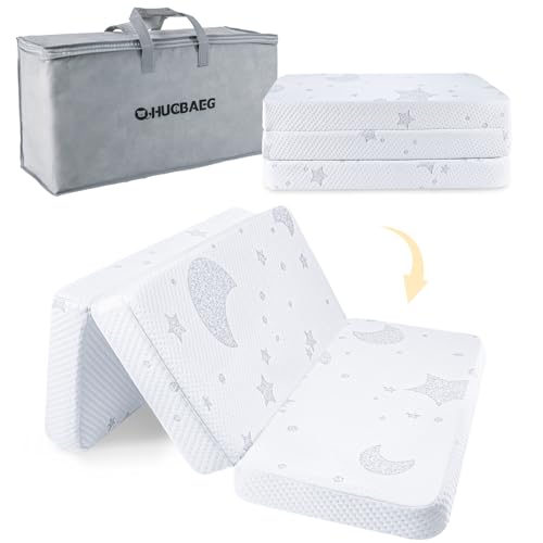 Image of Trifold Pack and Play Mattress, Pack N Play Mattresses with Dual-Sided Firmness Memory Foam, Foldable Mattress for Pack n Play with Removable Cover and Travel Bag