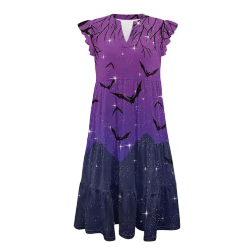 Image of Womens Summer Dress Ruffle Sleeve V Neck Dress Casual Fit Flowy Beach Vacation Sundress with Pocket S-2XL
