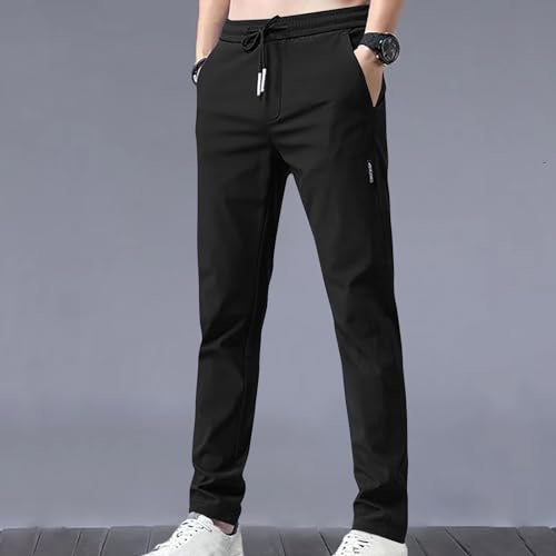 Men's Summer Ice Silk Pants Elastic Waist Solid Color Slim Fit Trousers Drawstrings Breathable Casual Pencil Pants2
