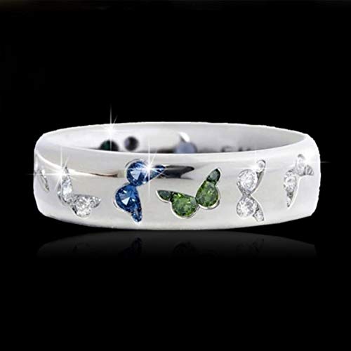 Exquisite Jewelry Ring Love Rings Fashion Women Butterfly Cubic Zirconia Inlaid Finger Ring Wedding Party Jewelry Wedding Band Best Gifts for Love with Valentine's Day - Blue+White US 104