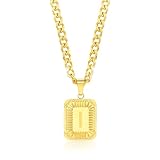 Gemsme Collar con colgante de letra inicial A-Z para hombre y mujer, con letra mayúscula, chapado en oro amarillo de 18 quilates, cadena de caja de acero inoxidable, collar con nombre personalizado