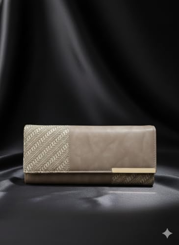 Image of Wallet for Women Girls Stylish Floral Faux Leather with Phone Space Coin Compartment Mobile Storage 4 Card Slots Holder Cash Zip Pockets Hand Clutch for Daily Use Ladies Long Purse (Biege)