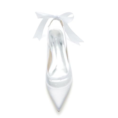 Elegant 2.5cm Women's Wedding Flats Satin Pointed Toe Slingback Slip-on Pumps with Ribbon for Bride, Bridesmaid & Formal Events4
