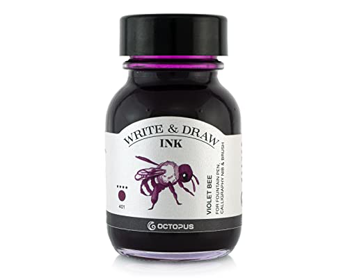 Octopus Write and Draw Ink 401 Violet Bee Waterproof Ink for Writing and Drawing, Calligraphy Ink, Non-fading Drawing Ink for Fountain Pen, Purple, 50 ml