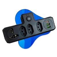 Adaptador Tomada Régua Energia Elétrica 4 Tomadas 2 USB 1 USB-C 110-220V Potência 2500W 10A (PRETO)