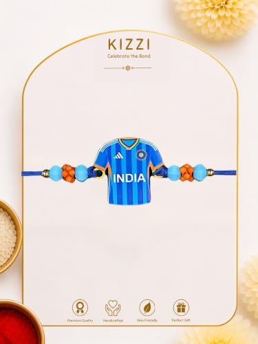 Image of Kizzi Cricket Rakhi Indian Cricket Team Tshirt Design Set Of 2 Rakhi For Bother Kids Teen