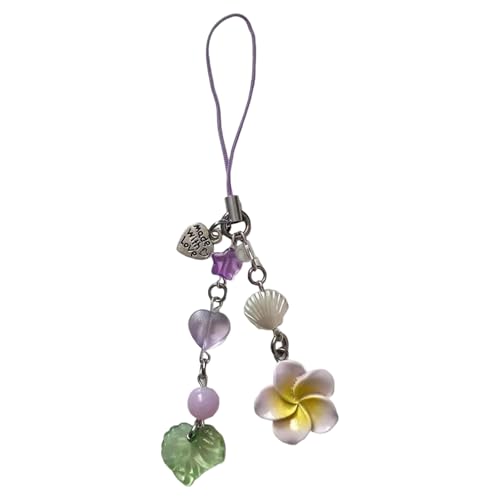 Elegant Phone Chain Cuteness Phone Lanyard Heart Shape Hanging Pendant with Plumeria and Tassels Alloy Texture for Woman Unique 