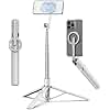 TONEOF 68" Magnetic Selfie Stick Tripod with Aluminum Strong Magnetic Holder for Magsafe, 360° Rotatable Travel Phone Tripod Stand with Metal Ring & Rechargeable Remote for iPhone/Android(Beige Gray)