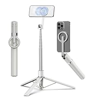 TONEOF 173cm Magnetisches Selfie Stick Stativ,Stark Magnetischer Aluminium Handyhalter, 360° Drehbarer, Einziehbares Reisestativ mit Metallring&Fernbedienung,Foto VideoKits für Handys-BeigeGrau
