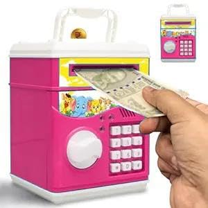 Braintastic ATM Bank for Kids, Battery Operated, Password Protected, Auto Door with Light and Music (Pink)