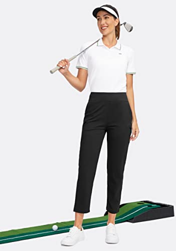 Santiny Women's Golf Pants With 3 Zipper Pockets 7/8 Stretch High Waisted Ankle Pants For Women Travel Work (Black_M) #TOP4