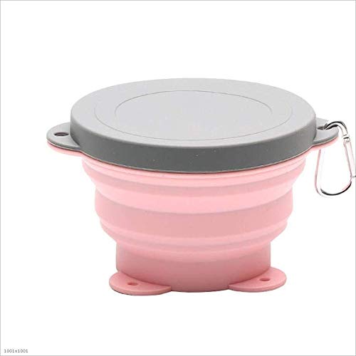 Weikeya Collapsible Silicone Hiking Bowl, Outdoor Portable Silicone Folding Bowl with Lid, Food Storage Containers for Travel Camp Hiking Kitchen Outdoor, Pink