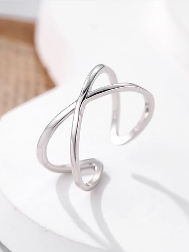 1Pc Sterling Silver Simple Cross-Line Open Ring For Women Party Birthday Anniversary Wear