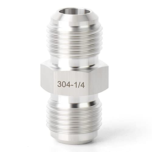 Image of TAISHER 5PCS Forging of 304 Stainless Steel Tube Flare Fittings, 1 /4 inch Male Flare x 1 /4 inch Male Flare, Union
