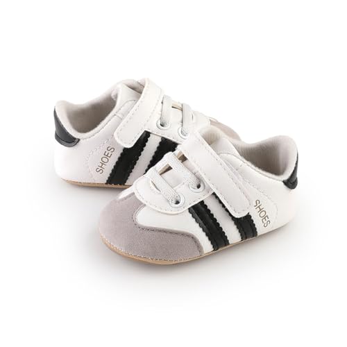 Image of HsdsBebe Baby Boys Girls Pu Leather Hard Bottom Walking Sneakers Toddler Rubber Sole First Walkers Infant Cartoon Slippers Crib Shoes