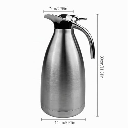 Miniatura 2 de Vellustra Jarra Térmica De Acero Inoxidable, 2l Vacío Cafetera Café Thermos, 14cm De Diámetro, 29cm De Alto, Se Mantiene Caliente Durante 24 Horas, Termo De Vacío De Doble Pared Para Té Y Café