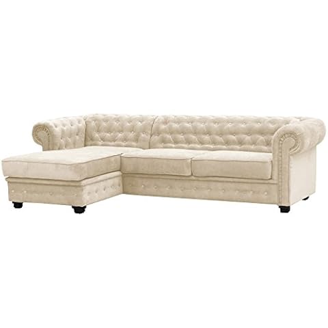 Chesterfield Style Cream Fabric Corner Sofa Set Cover