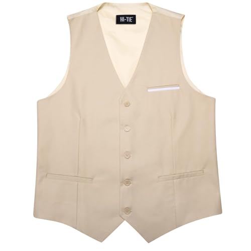 Image of Hi-Tie Men's Formal Suit Vest Solid Fit Vest for Men 3 Pockets V Neck Waistcoat Business Wedding Casual