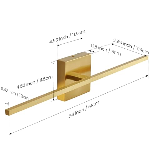 CCYCOL Gold Bathroom Light Fixtures Over Mirror 24 inch 18W LED Vanity Lights for Bathroom Modern Bath Sconces Wall Lighting 3500K Warm Light for Paintings