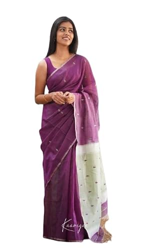 Image of Trendshift Women's Pure Soft Cotton Silk Saree Banarasi Style with Blouse Piece for Wedding (PURPLE)