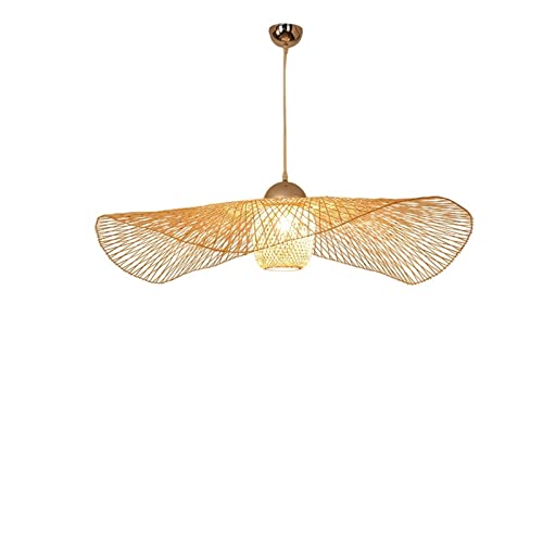 Lustre en bambou tissé main, suspension chapeau chinois en rotin naturel pour salon élégant