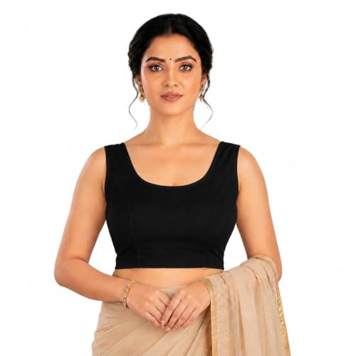 Image of Abhi Readymade Saree Blouse for Women- Sleeveless, Round Neck, Regular-fit, Stretchable, Pull-on Style Blouse