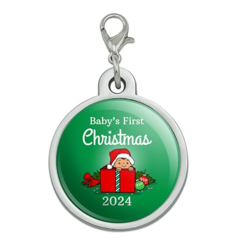 Baby's First Christmas 2024 Chrome Plated Metal Pet Dog Cat ID Tag - Large