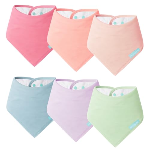 PurComfy SuperSoft Baby Bibs, Premium Bamboo Bandana Drool Bibs for Infant Boys & Girls, Adjustable Snap Bibs, 6-Pack Rainbow Gem Pinks