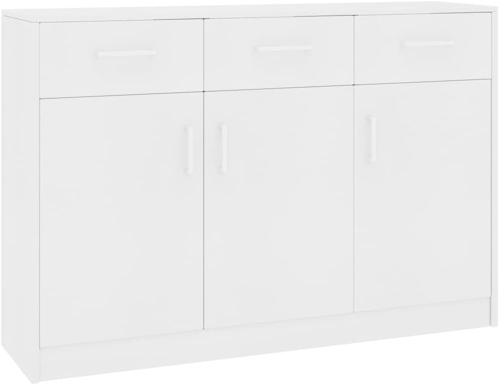 Sideboard White Chipboard Buffet Cabinet with 3 Drawers and 3 Doors Storage Kitchen Cabinet Minimalist Sideboard Cabinet Buffet Server Bar Cabinet Console Table 43.3 x 13.4 x 29.5 inch (W x D x H)