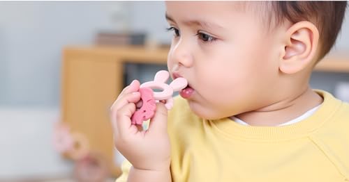 Image of | Bohemian Teether | Baby Teether | Sensory Exploration and Teething Relief | 100% Food-Grade Silicone Teether Toy | BPA Free | Chewbeads | Silicone with Beechwood Ring | (Pink)