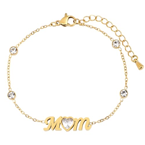 Image of 18K Gold Plated Stainless Steel Dainty Charms Colorful Crystal Birthstone Bracelet Minimalist Cute Jewelry for Women