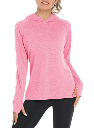 KEFITEVD Sweat à Capuche à Manches Longues UPF 50+ pour Femme Sweats à Capuche de Protection Solaire avec Trou pour Le Pouce,Rose,M