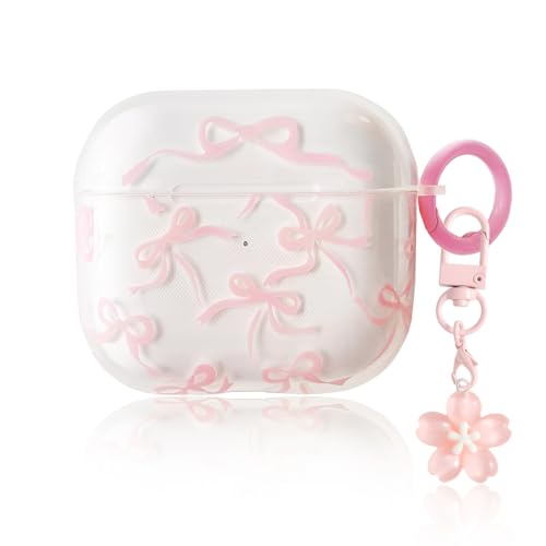 KEWUF AirPods 4 Custodia Cover, Custodia per Auricolari a Forma di Fiocco Rosa, Con Ciondolo Floreale Rosa, Cover Protettiva con Ciondolo Shockproof per Cuffie AirPods 4 (AirPods 4)