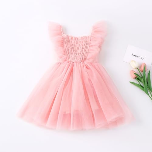 Tutu.kk Toddler Girl Tulle Dress Ruffled Sleeve Girls Smocked Dresses for Birthday Party, Wedding3