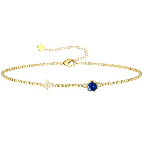 Image of Birthstone Bracelets for Women, Initial Bracelet Teen Stocking Stuffers Birthday Gifts for Teen Girls Initial Bracelet Trendy Letter A-Z Dainty Bracelet 21st 30th Mom Birthday Gift Birthstone Jewelry