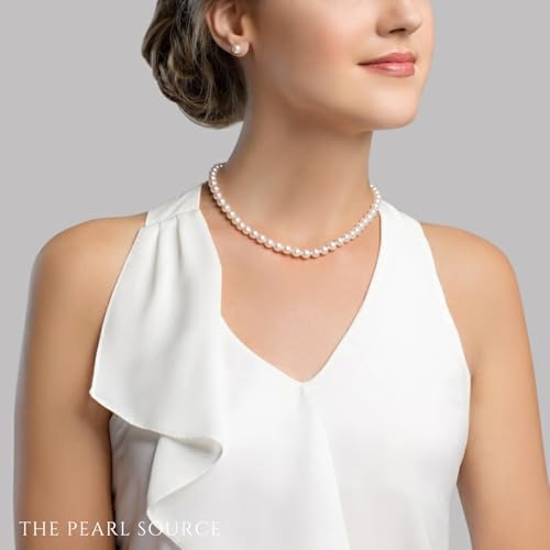 The Pearl Source 14K Gold 6.5-7.0mm AAAA Quality Round White Freshwater Cultured Pearl Necklace for Women in 16" Choker Length3