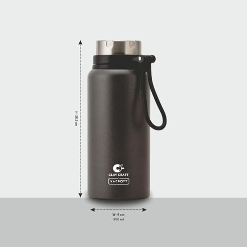 Image of CLAY CRAFT VACBOTT Topaz Uno Double Walled|18 Hours Hot and 24 Hours Cold Vacuum Insulated|Thermosteel|Flask Bottle 900 ml Steel Bottles for Travelling|BPA-Free|BIS Certified|1Year Limited Warranty