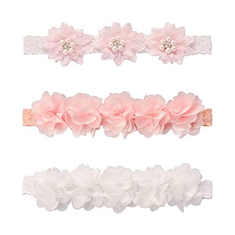 Baby Girl Headbands Chiffon Flowers for 1-3 years old, Newborn Soft Lace Elastic Hairbands 3 PCS, Cute Toddler Hair Accessories for Gift, Photography, Wedding, Party,Children's Day Cover
