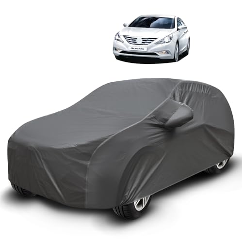 Image of Auto Hub Waterproof Car Cover Compatible with Sonata with Mirror Pockets, Soft Cotton Lining, Sonata Car Cover Waterproof, Grey