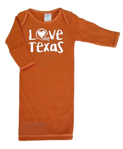 Texas Loves Football Chalk Art Baby Layette Gown 0-3 Months Orange