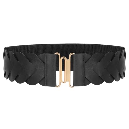 JASGOOD Women's Wide Elastic Belt Vintage Stretchy Belt for Dresses Braided Waist Belt