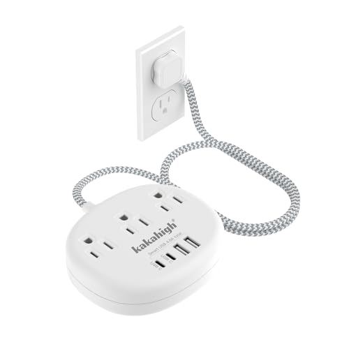 Small Extension Cord with USB C - 5 FT Short Extension Cord 1625W 3 Prong Power Strip with 3 AC Outlet 4 USB (24W/4.8A) Bedside Charging Station for Home Office Dorm Room Essentials