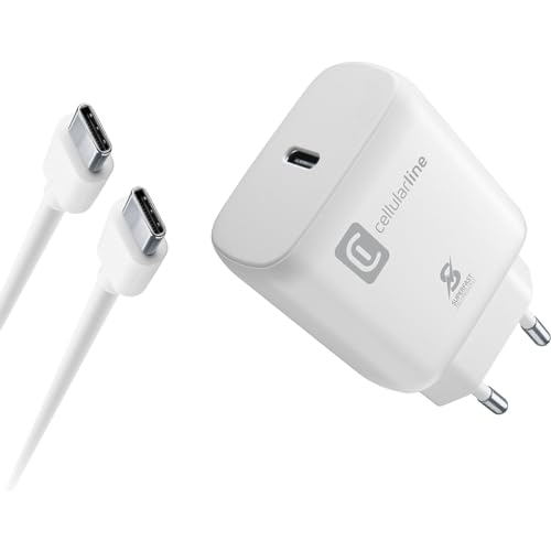 Chargeur Secteur pour Appareils Samsung 25W Cellularline Blanc avec Câble USB-C