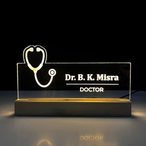 WOWOOD Customized LED Name Plate for Office Desk Table Name Sign Birthday Gift For Doctor Physician Neurologist Pathologist Orthopedic Consultant Size (10 x 6 inch) (For Doctor Design 2)