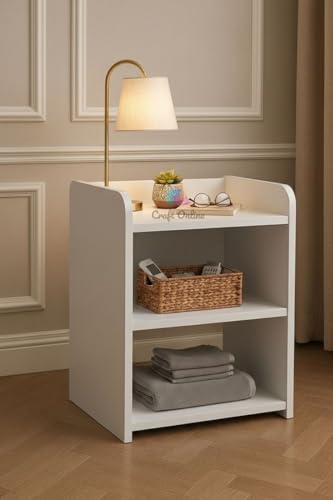Image of CraftOnline Living Room Nightstand, Decorative End Table for Living Room Bedroom, Bedside Table, White, 25D x 40W x 50H Centimeters